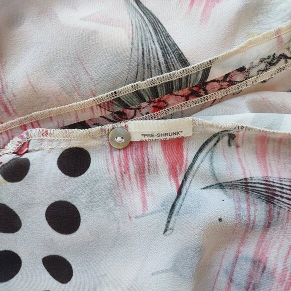 Tianello 100% Silk Blouse Short Flutter Sleeve Roses & Polka Dots  Women's Small - Picture 7 of 7